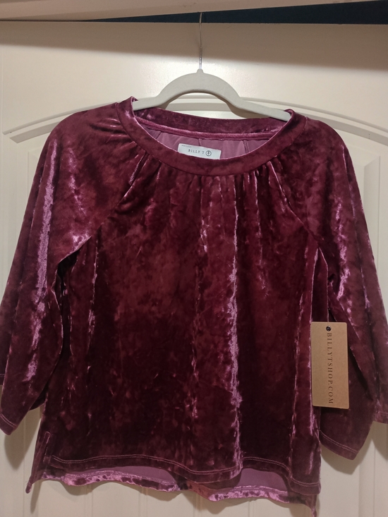 Billy T Tops - Crushed Velvet Long-Sleeve Blouse in Burgundy by Billy T